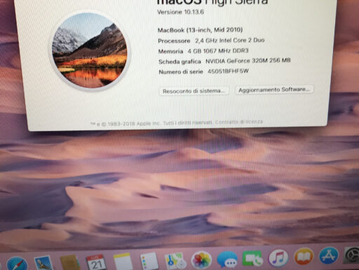 Apple Macbook Anno 2010 Ram 4gb A1342 Ios Sierra Alta