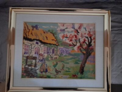 Quadro VINTAGE fatto a mano PUNTO CROCE anni 90