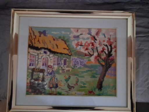 Quadro VINTAGE fatto a mano PUNTO CROCE anni 90