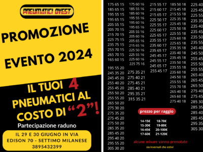 Promozione evento 2024- i tuoi 4 pneumatici al costo di "2"